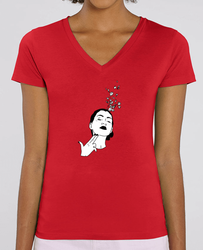 Camiseta Mujer Cuello V Stella EVOKER Flower suicide Par  tattooanshort