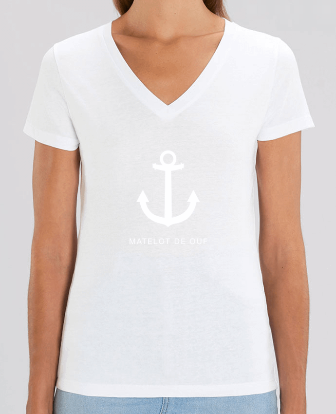 Camiseta Mujer Cuello V Stella EVOKER une ancre marine blanche : MATELOT DE OUF ! Par  LF Design