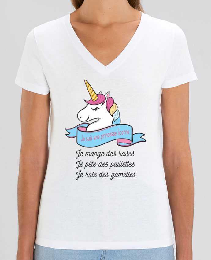 Camiseta Mujer Cuello V Stella EVOKER Je suis une princesse licorne Par  tunetoo