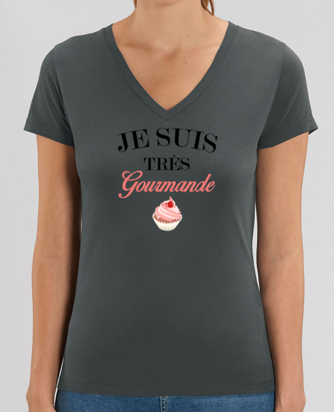 Camiseta Mujer Cuello V Stella EVOKER Je suis très gourmande Par  tunetoo