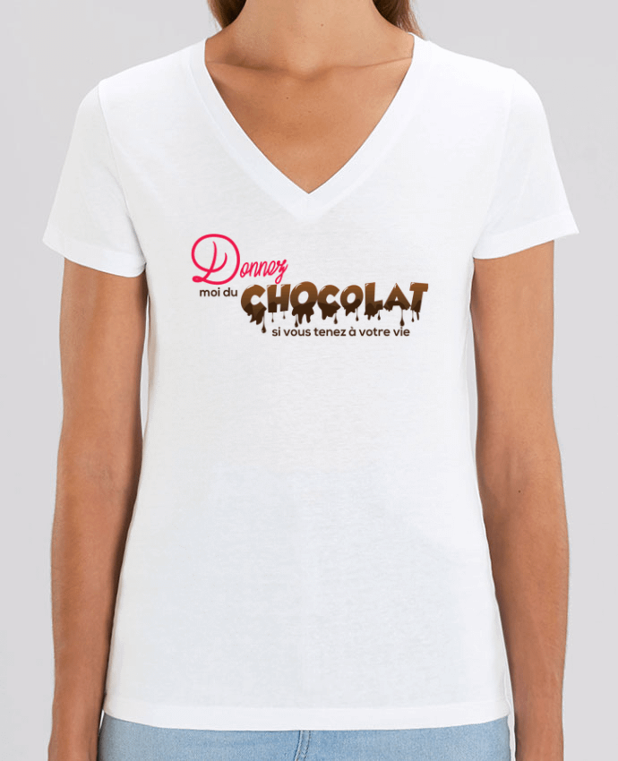 Women V-Neck T-shirt Stella Evoker Donnez moi du chocolat !! Par  tunetoo