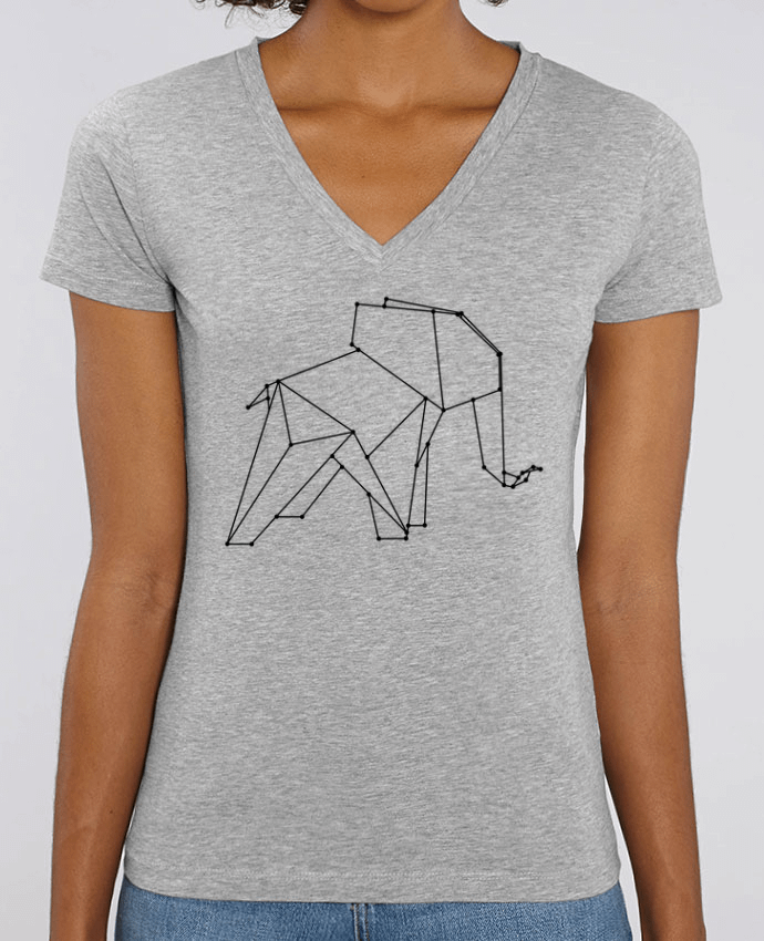 Tee Shirt Femme Col V Stella EVOKER Origami elephant Par  /wait-design