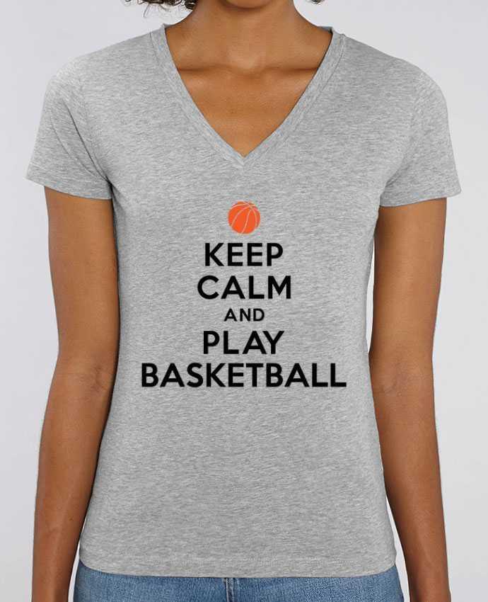 Camiseta Mujer Cuello V Stella EVOKER Keep Calm And Play Basketball Par  Freeyourshirt.com