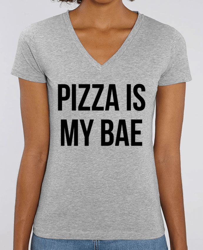 Camiseta Mujer Cuello V Stella EVOKER Pizza is my BAE Par  Bichette
