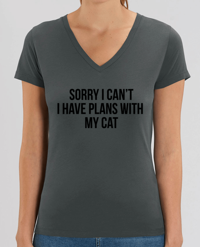 Camiseta Mujer Cuello V Stella EVOKER Sorry I can't I have plans with my cat Par  Bichette