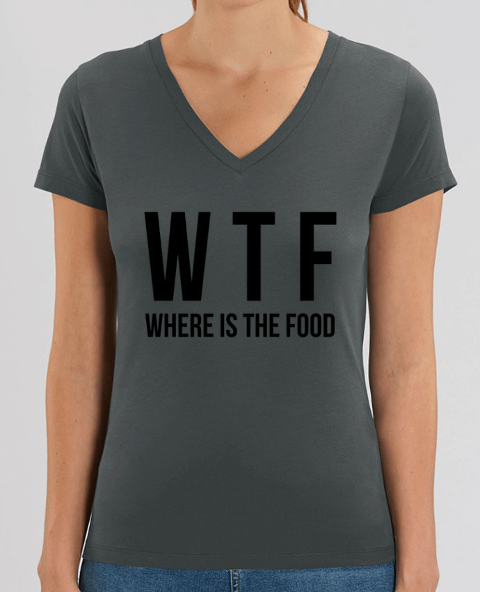 Tee Shirt Femme Col V Stella EVOKER Where is The Food Par  Bichette