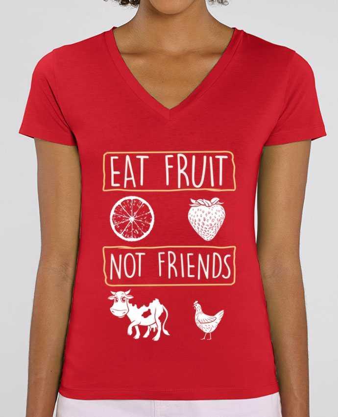 Tee Shirt Femme Col V Stella EVOKER Eat fruit not friends Par  Bichette