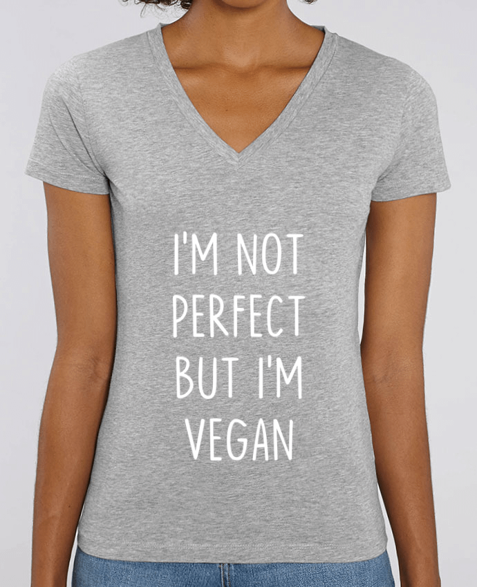 Tee Shirt Femme Col V Stella EVOKER I'm not perfect but I'm vegan Par  Bichette