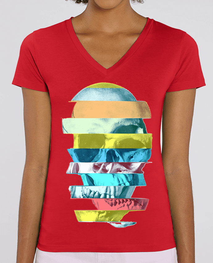 Camiseta Mujer Cuello V Stella EVOKER Glitch Skull Par  ali_gulec