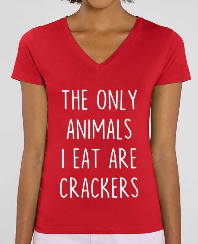 Women V-Neck T-shirt Stella Evoker The only animals I eat are crackers Par  Bichette