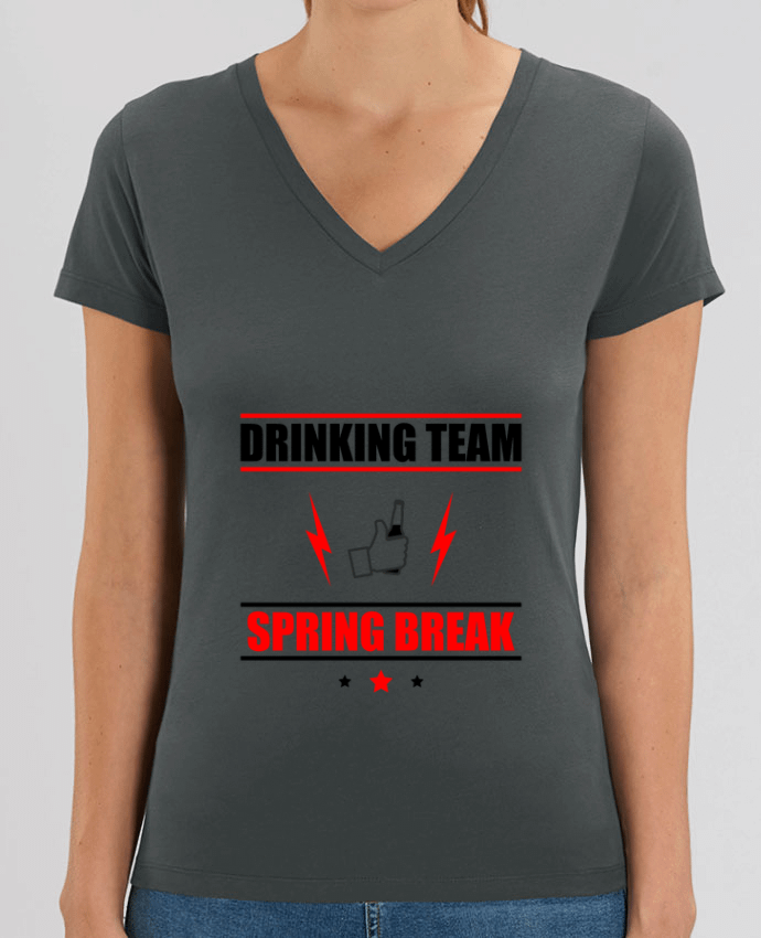 Women V-Neck T-shirt Stella Evoker Drinking Team Spring Break Par  Benichan