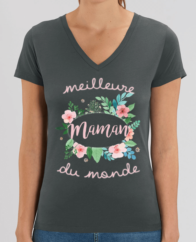 Tee Shirt Femme Col V Stella EVOKER Meilleure maman du monde Par  FRENCHUP-MAYO