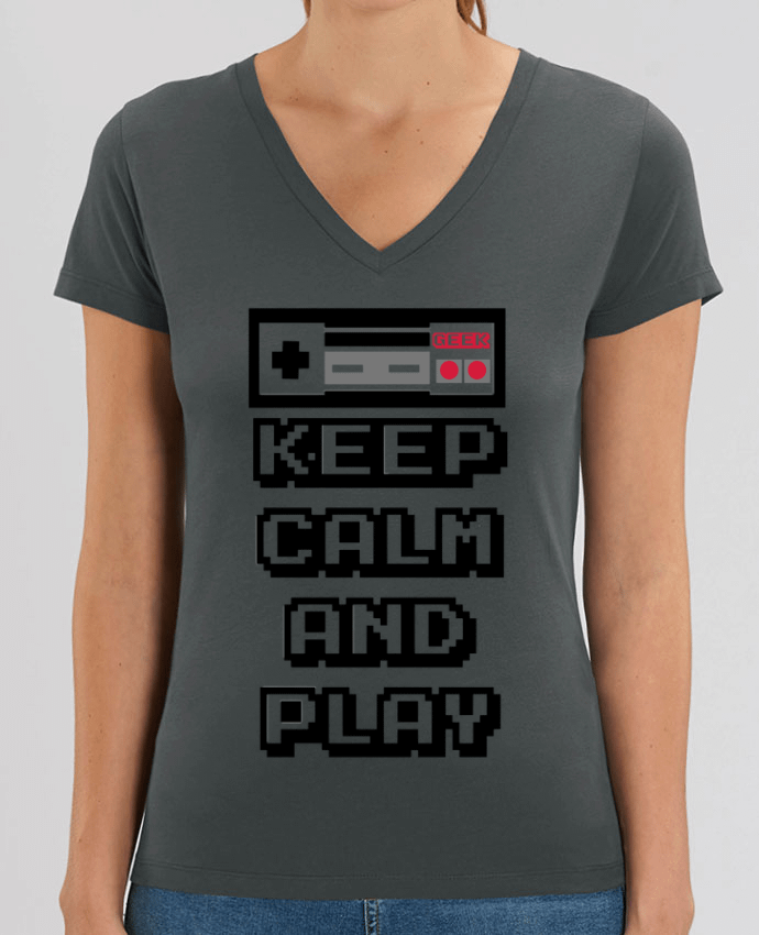 Women V-Neck T-shirt Stella Evoker KEEP CALM AND PLAY Par  SG LXXXIII