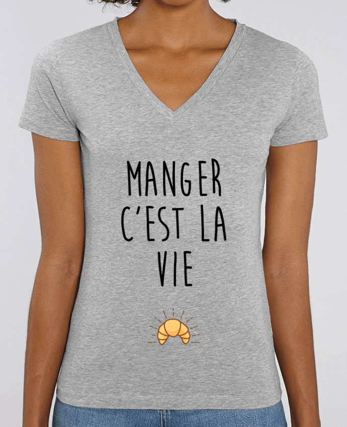 Camiseta Mujer Cuello V Stella EVOKER Manger c'est la vie Par  tunetoo
