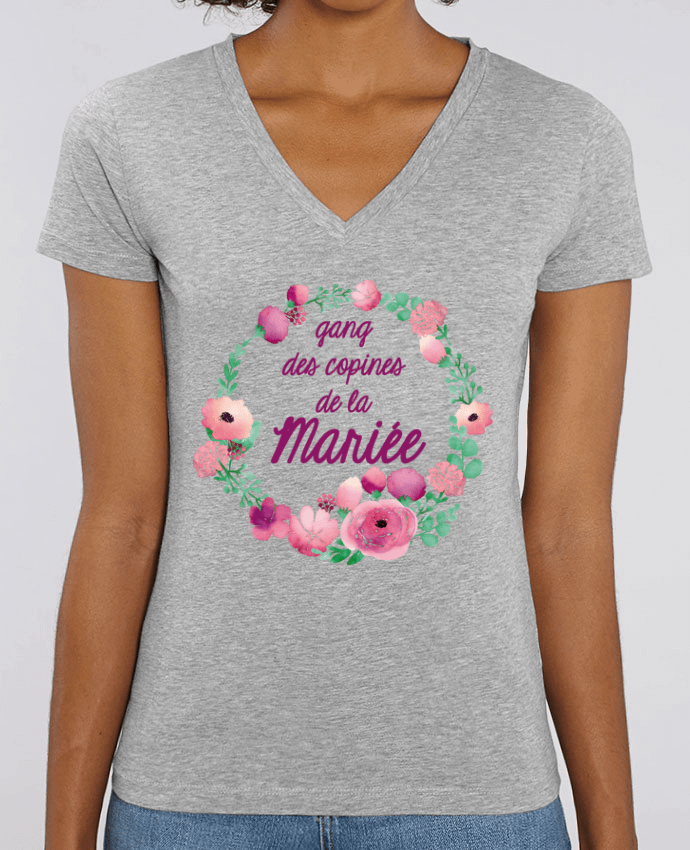 Camiseta Mujer Cuello V Stella EVOKER Gang des copines de la mariée Par  FRENCHUP-MAYO