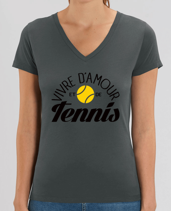 Camiseta Mujer Cuello V Stella EVOKER Vivre d'Amour et de Tennis Par  Freeyourshirt.com