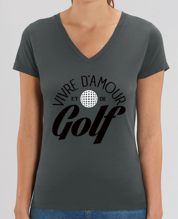 Camiseta Mujer Cuello V Stella EVOKER Vivre d'Amour et de Golf Par  Freeyourshirt.com