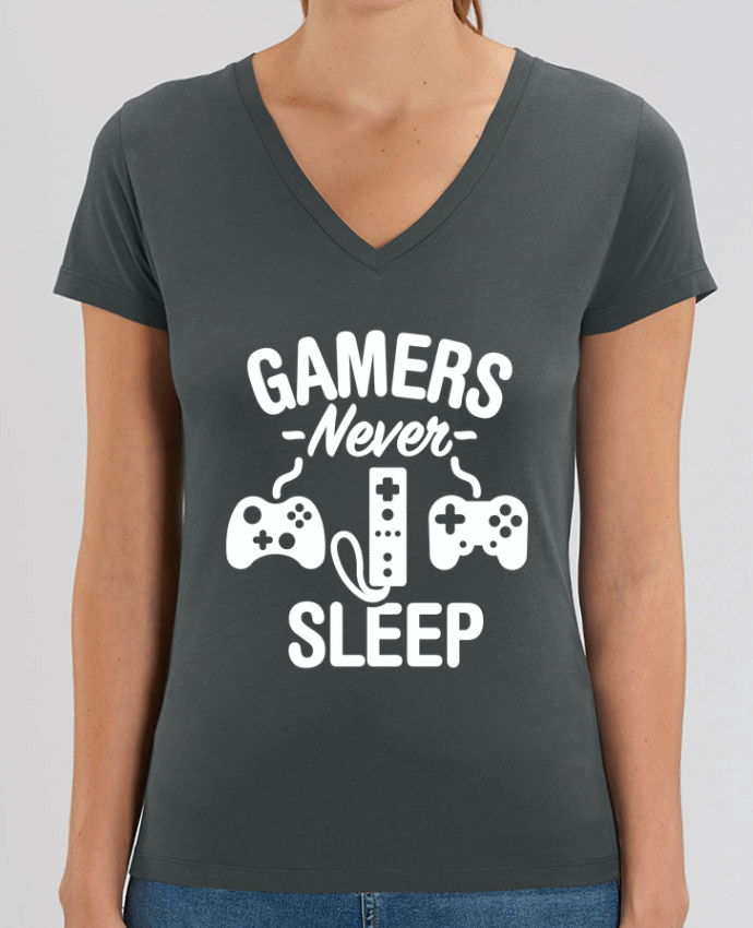 Tee Shirt Femme Col V Stella EVOKER Gamers never sleep Par  LaundryFactory