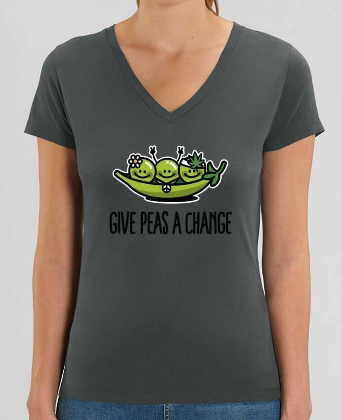 Women V-Neck T-shirt Stella Evoker Give peas a change Par  LaundryFactory