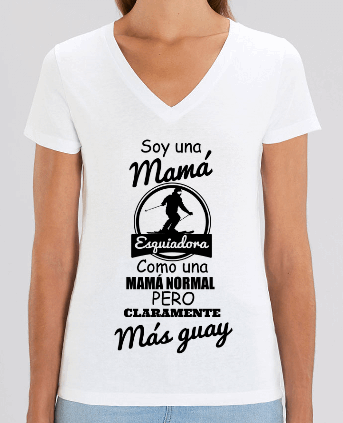 Camiseta Mujer Cuello V Stella EVOKER Mamá esquiadora Par  tunetoo