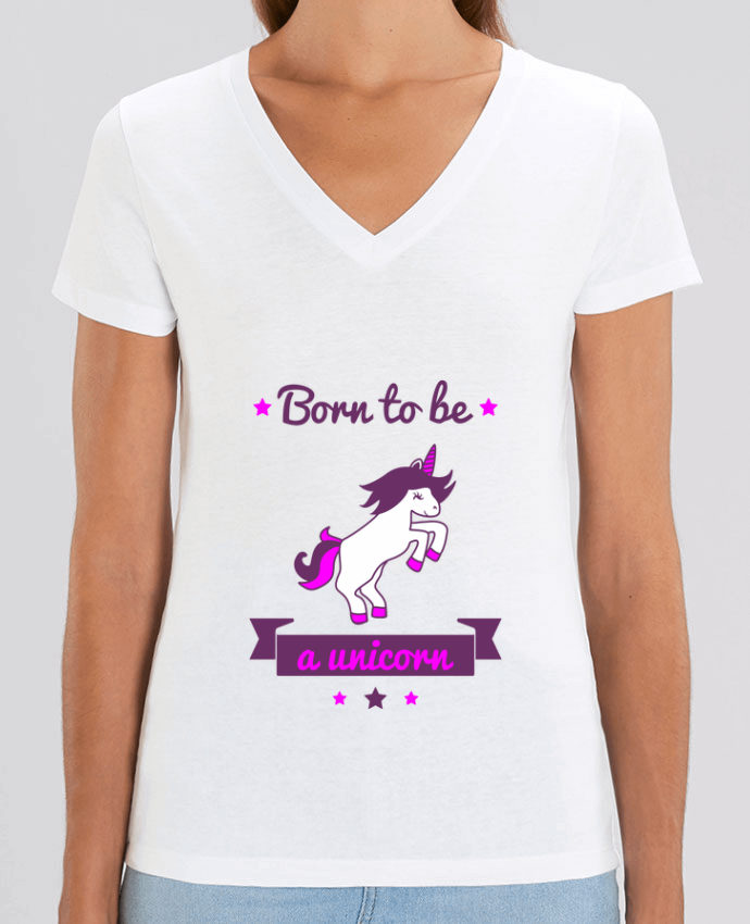 Women V-Neck T-shirt Stella Evoker Born to be a unicorn Par  Benichan