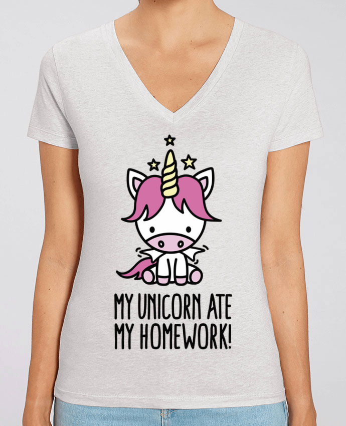 Tee Shirt Femme Col V Stella EVOKER My unicorn ate my homework Par  LaundryFactory