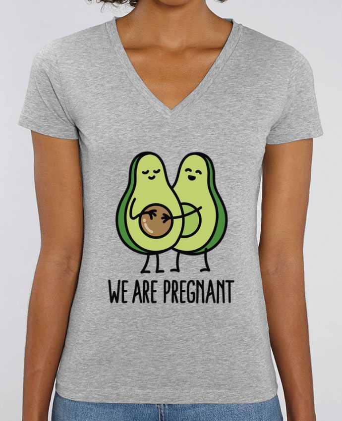 Camiseta Mujer Cuello V Stella EVOKER Avocado we are pregnant Par  LaundryFactory