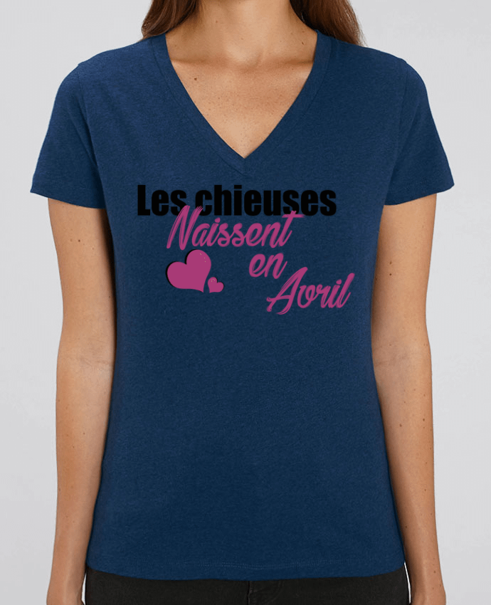 Camiseta Mujer Cuello V Stella EVOKER Les chieuses naissent en Avril Par  tunetoo