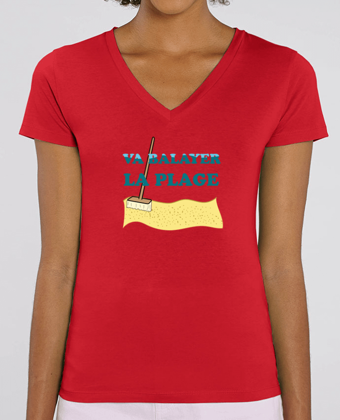 Camiseta Mujer Cuello V Stella EVOKER Va balayer la plage Par  tunetoo