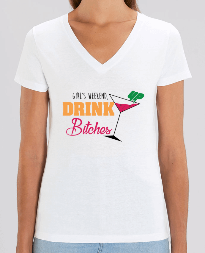 Camiseta Mujer Cuello V Stella EVOKER Girl's weekend, drink up bitches Par  tunetoo