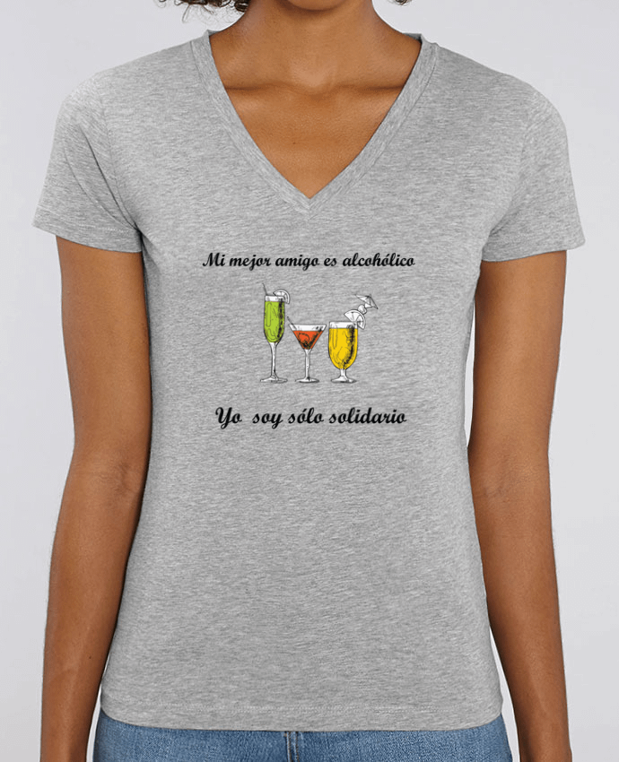 Women V-Neck T-shirt Stella Evoker Mi mejor amigo es alcohólico, yo soy sólo solidario Par  tunetoo