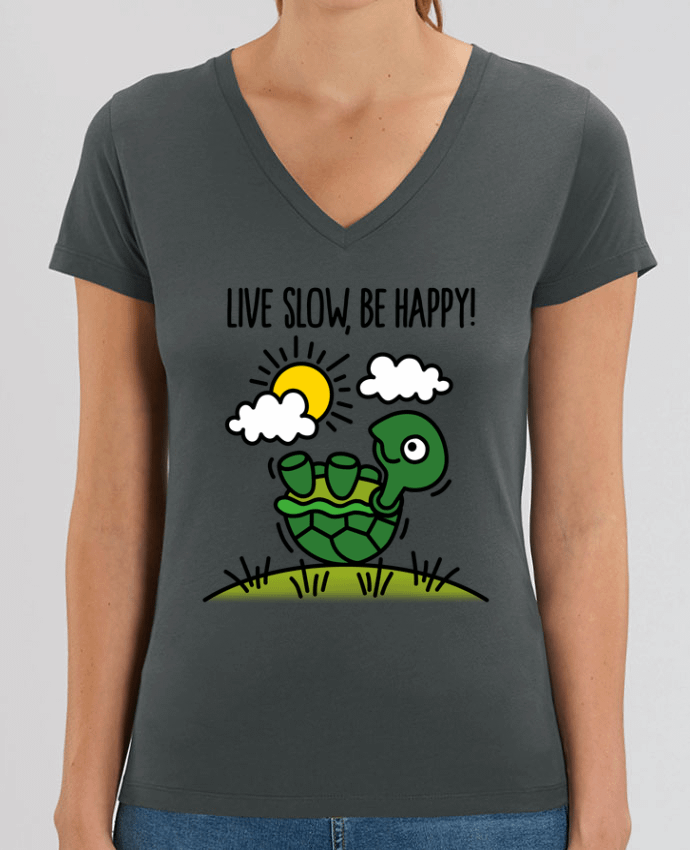 Tee-shirt femme LIVE SLOW BE HAPPY Par  LaundryFactory