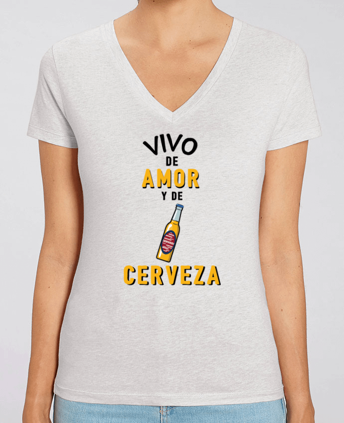 Camiseta Mujer Cuello V Stella EVOKER Vivo de amor y de cerveza Par  tunetoo