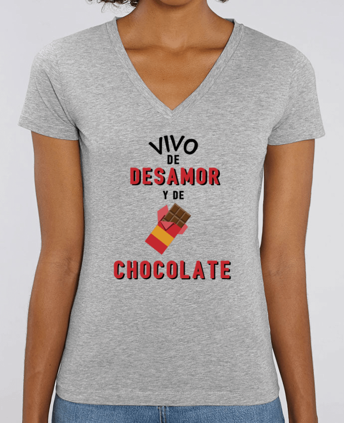Camiseta Mujer Cuello V Stella EVOKER Vivo de desamor y de chocolate Par  tunetoo
