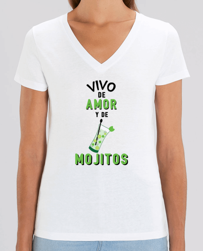Camiseta Mujer Cuello V Stella EVOKER Vivo de amor y de mojitos Par  tunetoo
