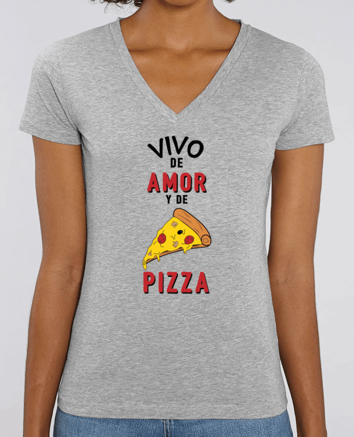 Camiseta Mujer Cuello V Stella EVOKER Vivo de amor y de pizza Par  tunetoo
