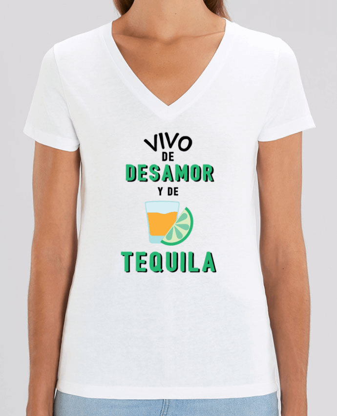 Camiseta Mujer Cuello V Stella EVOKER Vivo de desamor y de tequila Par  tunetoo
