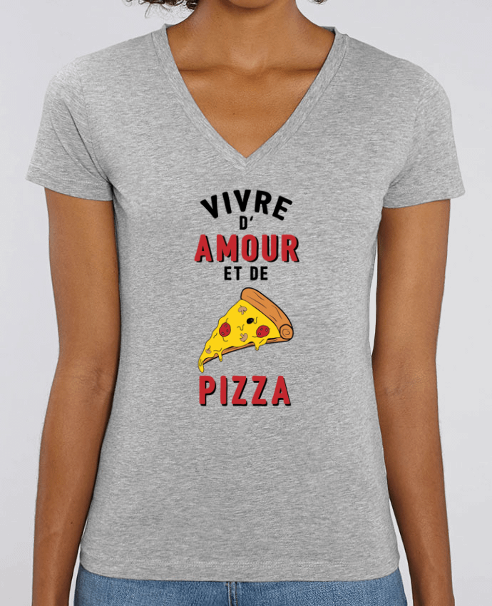 Camiseta Mujer Cuello V Stella EVOKER Vivre d'amour et de pizza Par  tunetoo
