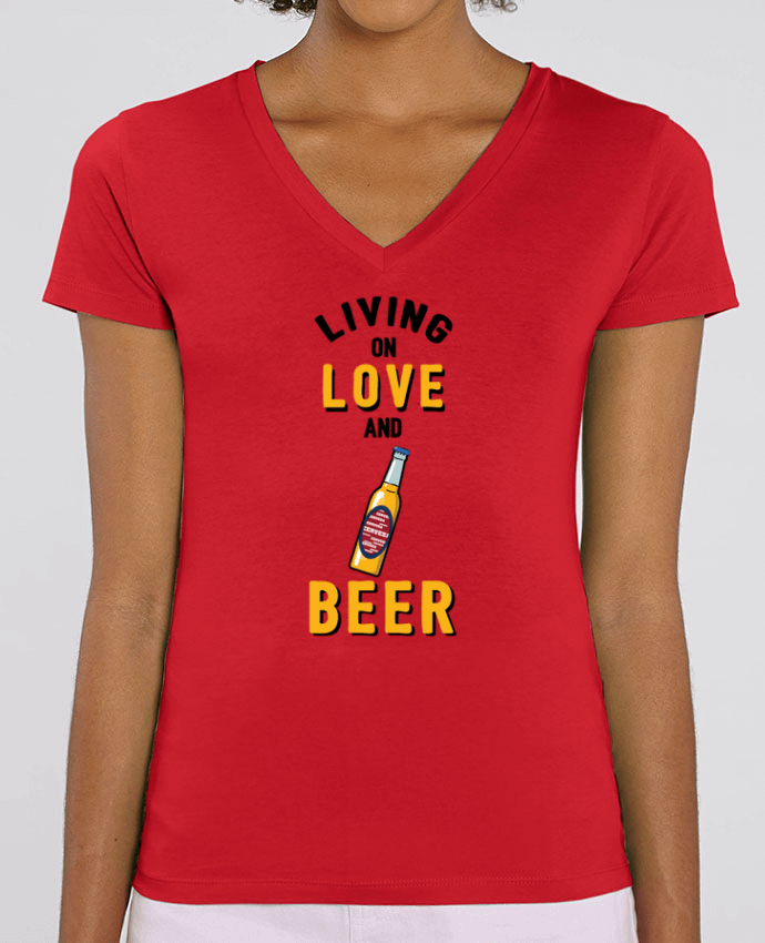 Camiseta Mujer Cuello V Stella EVOKER Living on love and beer Par  tunetoo