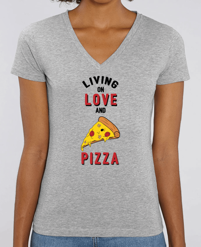 Camiseta Mujer Cuello V Stella EVOKER Living on love and pizza Par  tunetoo