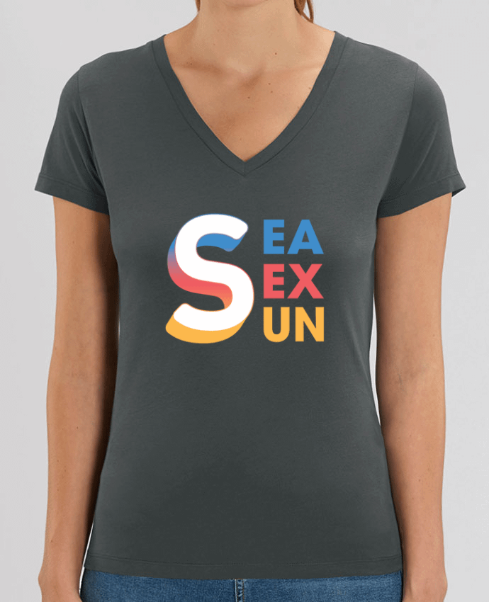 Women V-Neck T-shirt Stella Evoker Sea Sex Sun Par  tunetoo