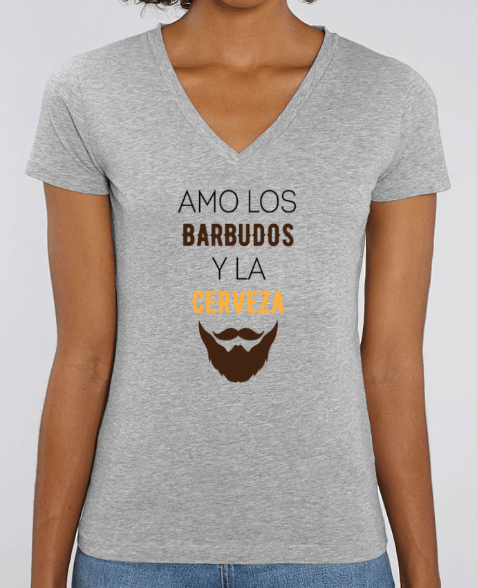 Camiseta Mujer Cuello V Stella EVOKER Amo los barbudos y ma cerveza Par  tunetoo