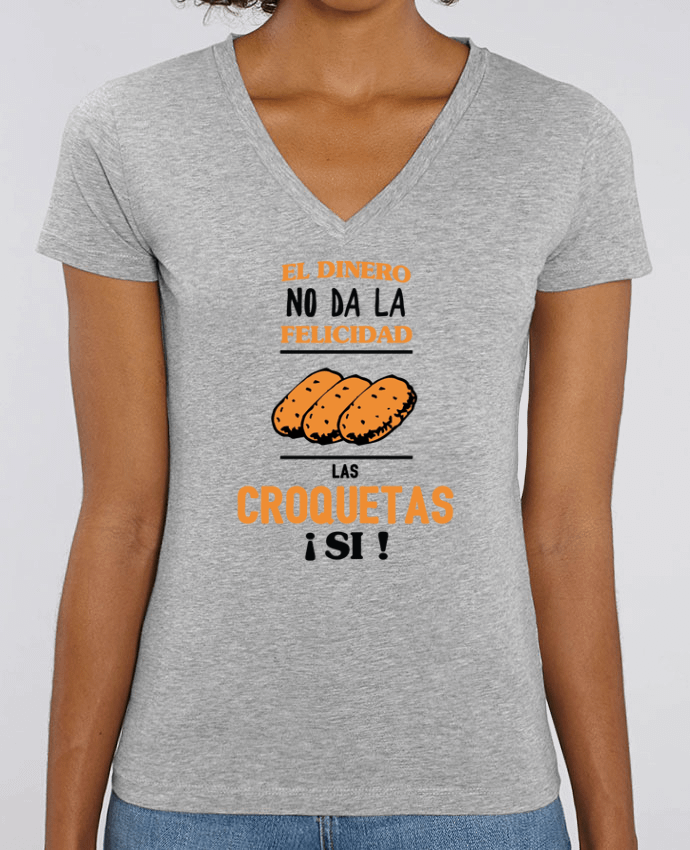 Women V-Neck T-shirt Stella Evoker El dinero no da la felicidad, las croquetas si ! Par  tunetoo