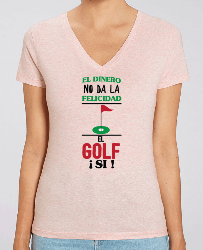 Camiseta Mujer Cuello V Stella EVOKER El dinero no da la felicidad, el golf si ! Par  tunetoo