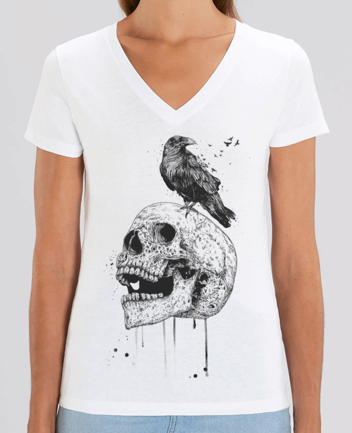 Camiseta Mujer Cuello V Stella EVOKER New skull (bw) Par  Balàzs Solti