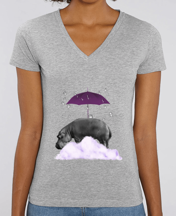 Women V-Neck T-shirt Stella Evoker hippopotame Par  popysworld