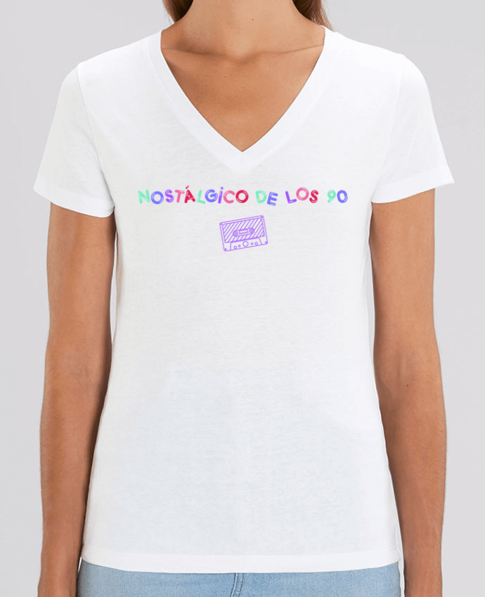 Camiseta Mujer Cuello V Stella EVOKER Nostálgico de los 90 Casete Par  tunetoo