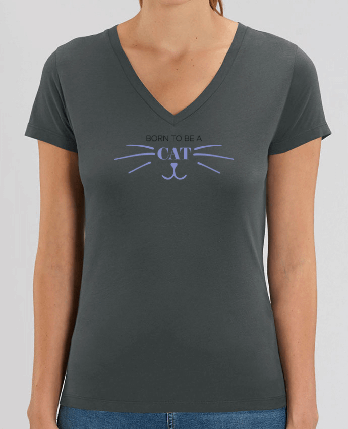 Women V-Neck T-shirt Stella Evoker Born to be a cat Par  tunetoo