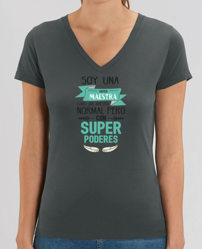 Camiseta Mujer Cuello V Stella EVOKER Super maestra Par  tunetoo