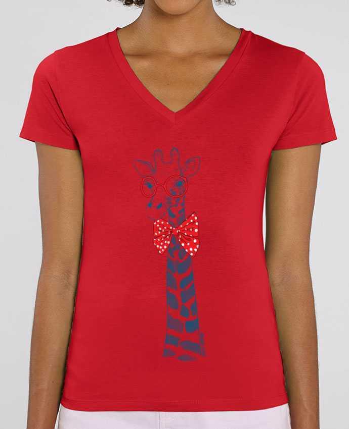 Women V-Neck T-shirt Stella Evoker Girafe à lunettes Par  Maggie E.